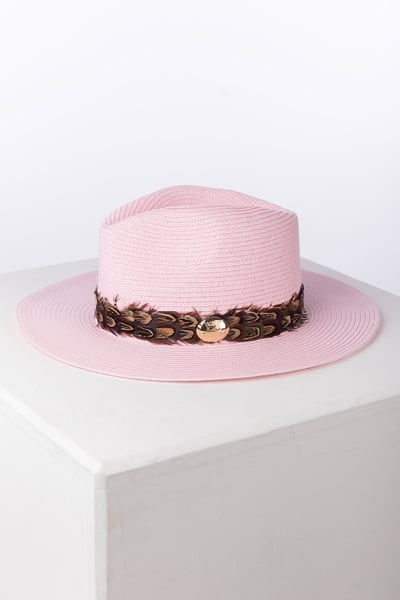 Ladies Feather Panama Summer Hat - Helmsley - Pink