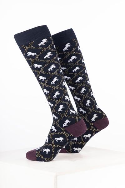 Women’s Horse Print Welly Socks - Snaffle Pattern Navy