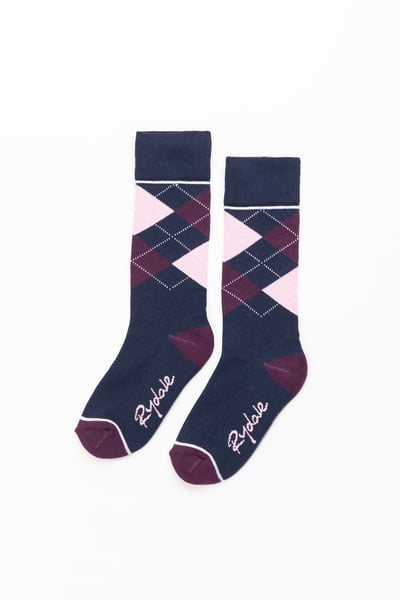 Junior Knee Length Socks - Argyle Navy/Berry