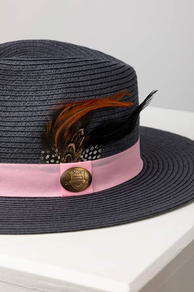 Ladies Panama Hat with Feather - Aislaby - Navy