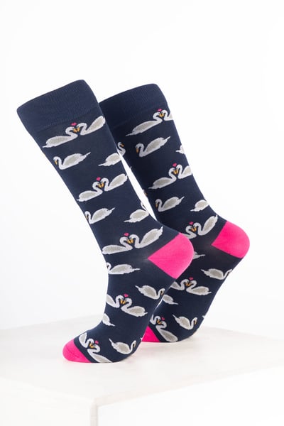 Damen-Knöchelsocken mit Vogelmotiv - Schwan Marineblau