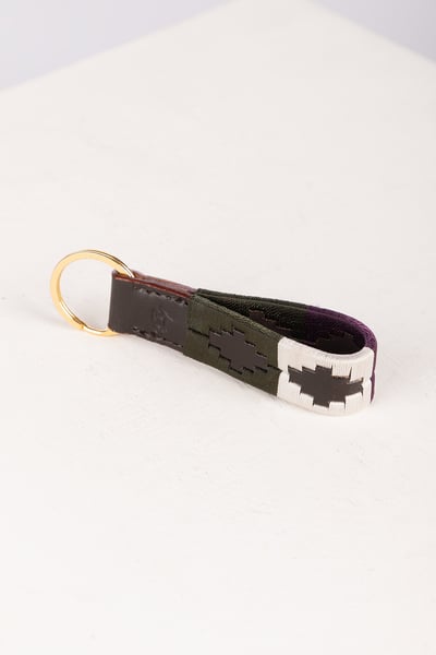 Leather Loop Polo Keyring - Askwith - Olive/White/Berry