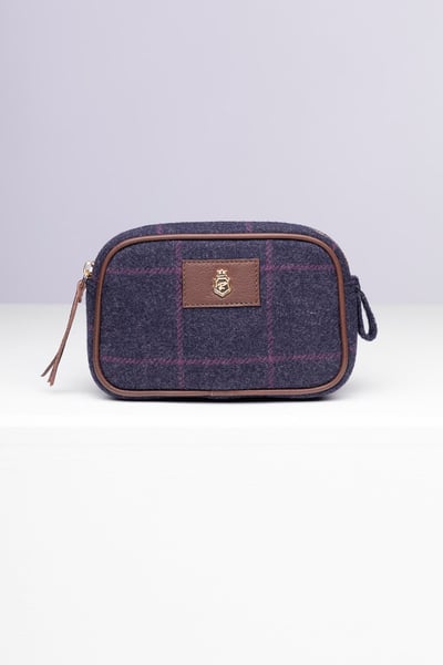 Small Tweed Makeup Bag - Helmsley - Navy Check