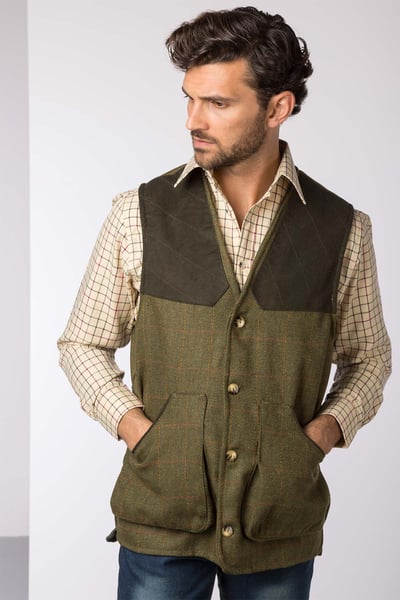 Men's Tweed Shooting Waistcoat - Danby - Dark Check