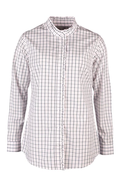 Ladies Oxford Cotton Ruffled Shirt - Ivy - Ellie Navy
