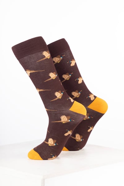 Calcetines tobilleros para hombre con estampado de pájaros - Faisán volador marrón