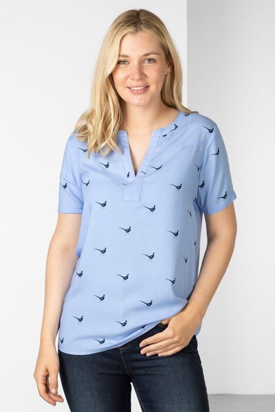 Ladies Short Sleeve Blouse - Wistow II - Walking Pheasant Blue