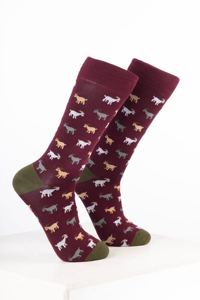 Men’s Bamboo Rich Animal Ankle Socks - Goat Wine