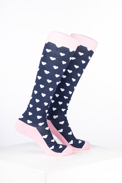 Calcetines de montar para mujer con diseño de corazón y tejido de bambú. - Corazón Azul Marino
