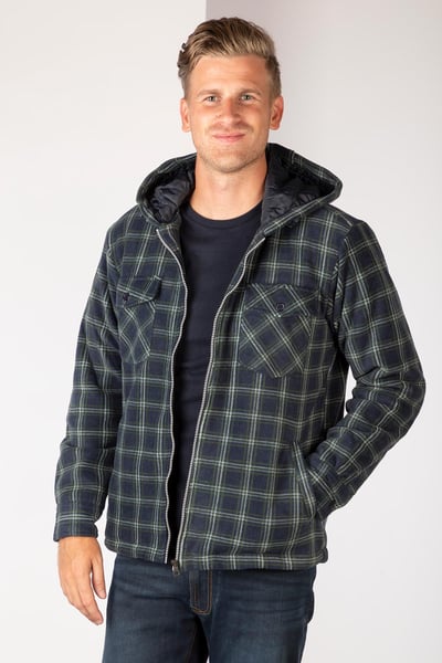 Men's Hooded Fleece Overshirt - Ulrome - Navy/Green