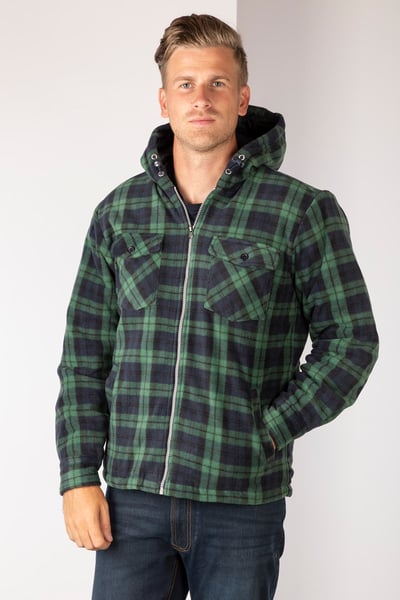 Men's Hooded Fleece Overshirt - Ulrome - Green/Navy