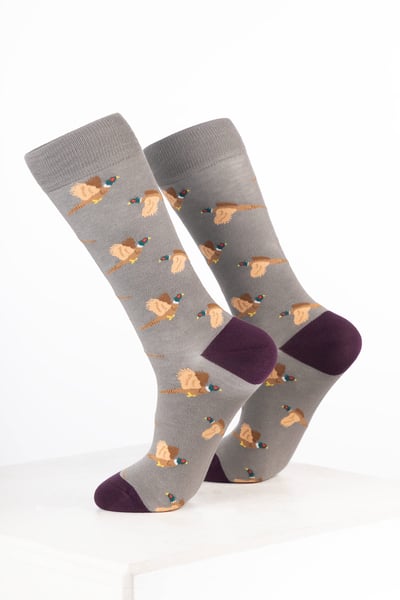 Damen-Knöchelsocken mit Vogelmotiv - Flugfasan Grau