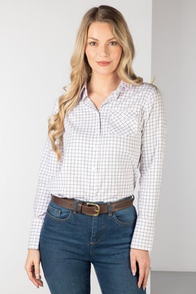 knee length dresses for ladies Mystree Washed Ivory Plaid Shirt Dress with Rolled Sleeves main image 1