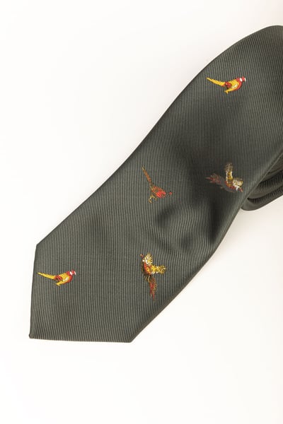 Fliegender Fasan-Schießkrawatte für Herren – Danby - Mehrfarbiger Fasan, Olive