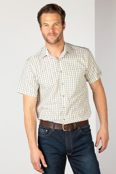Men's Short Sleeved Check Shirts - Lockington Navy/Green