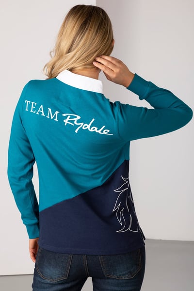 Ladies Rugby Shirt - Diagonal Panel - Teal/Navy