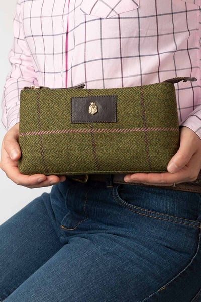 Tweed Makeup Pouch - Helmsley - Dark Green