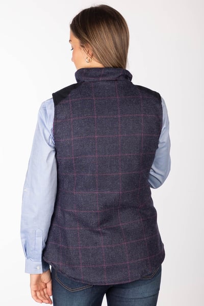 Ladies Padded Tweed Waistcoat - Haworth - Navy Tweed