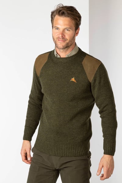 Men's Crew Neck Shooting Jumper - Wykeham - Olive Tweed