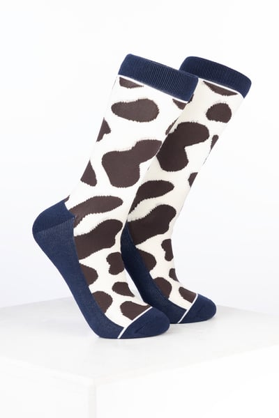 Damen-Knöchelsocken aus Bambusmaterial mit Kuhmuster - Kuh Creme/Braun