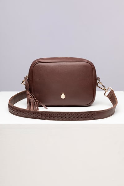 Ladies Leather Cross-Body Bag - Helmsley - Chestnut/Plaited