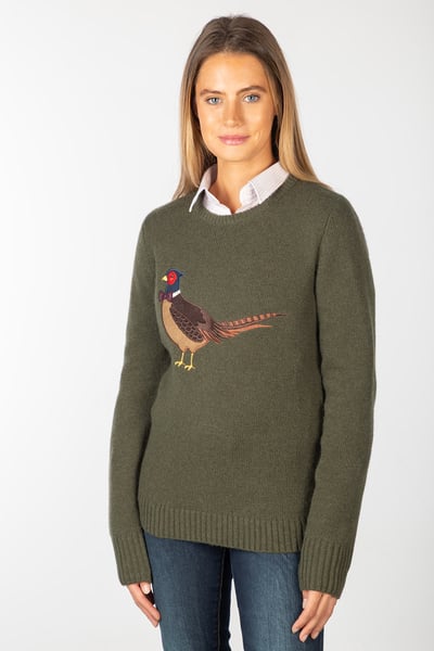 Ladies Crew Neck Character Knit Jumper - Phoebe The Pheasant