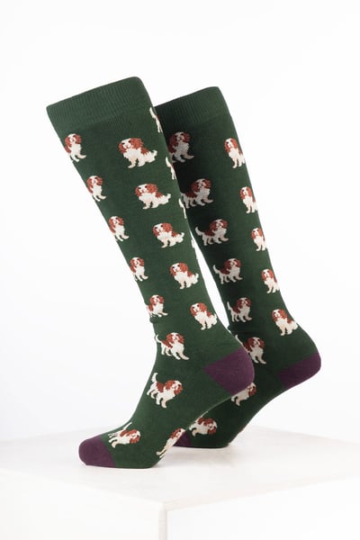 Women’s Dog Welly Socks - Spaniel Dark Olive