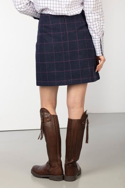 Ladies Classic Tweed Skirt - Hannah - Navy Tweed