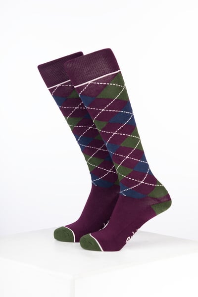 Junior Bamboo Rich Argyle Reitsocken - Argyle Dunkle Beere/Marineblau/Dunkles Oliv