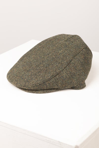 Casquette plate en tweed pour homme - Terrington - Olive Herringbone