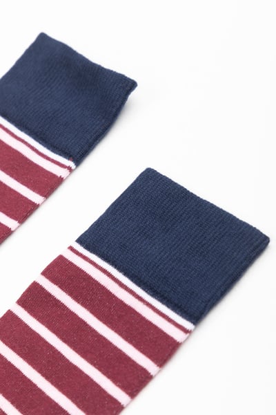 Ladies Striped Ankle Socks - Burgundy