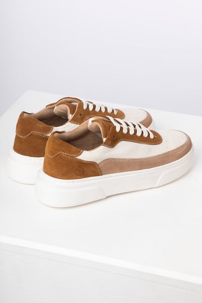 Ladies Leather Trainers - Allerton - White/Tan