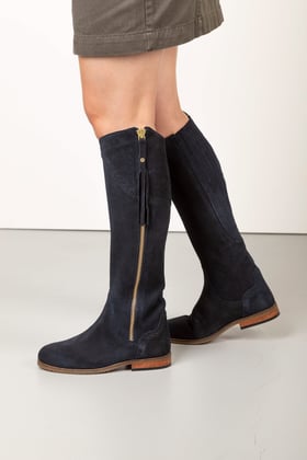 Rydale Ladies' Tall Country Riding Boots - Knee High Suede Boots With Full Zip, Round Toe