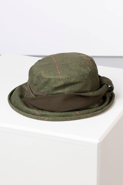 Ladies Twisted Band Tweed Hat - Danby - Dark Green