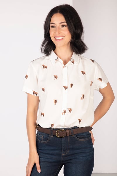 Ladies Floaty Short Sleeved Shirt - Wistow II - Vache des Highlands