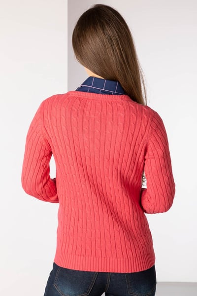Ladies V Neck Cable Knit Jumper - Emma - Cherry