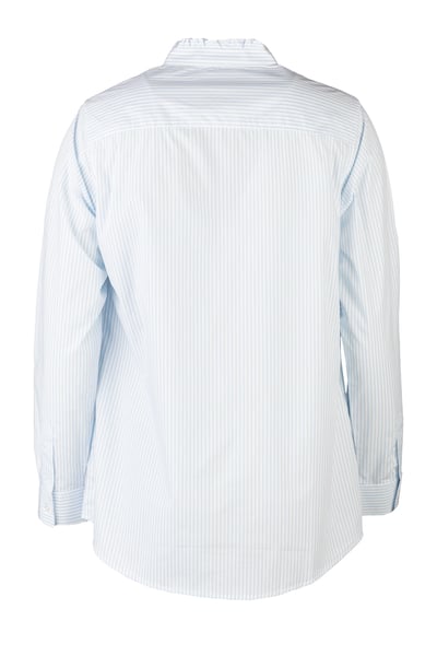 Ladies Oxford Cotton Ruffled Shirt - Ivy - Blue Stripe