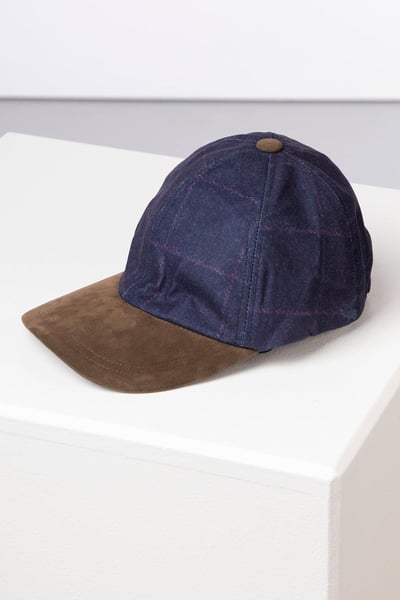 Ladies Tweed Print Baseball Cap with Nubuck Peak - Danby - Navy