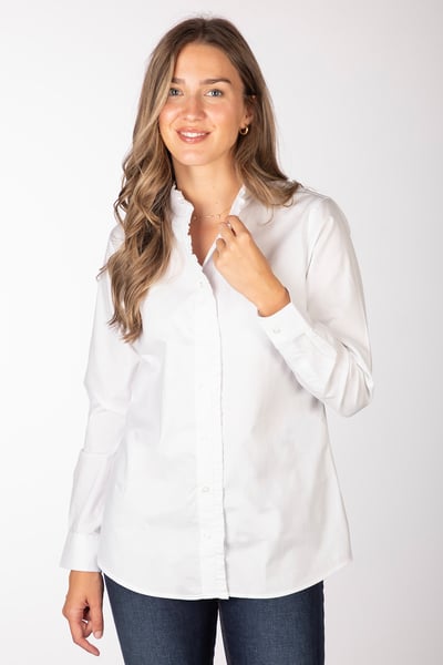 Ladies Oxford Cotton Ruffled Shirt - Ivy - Ivory