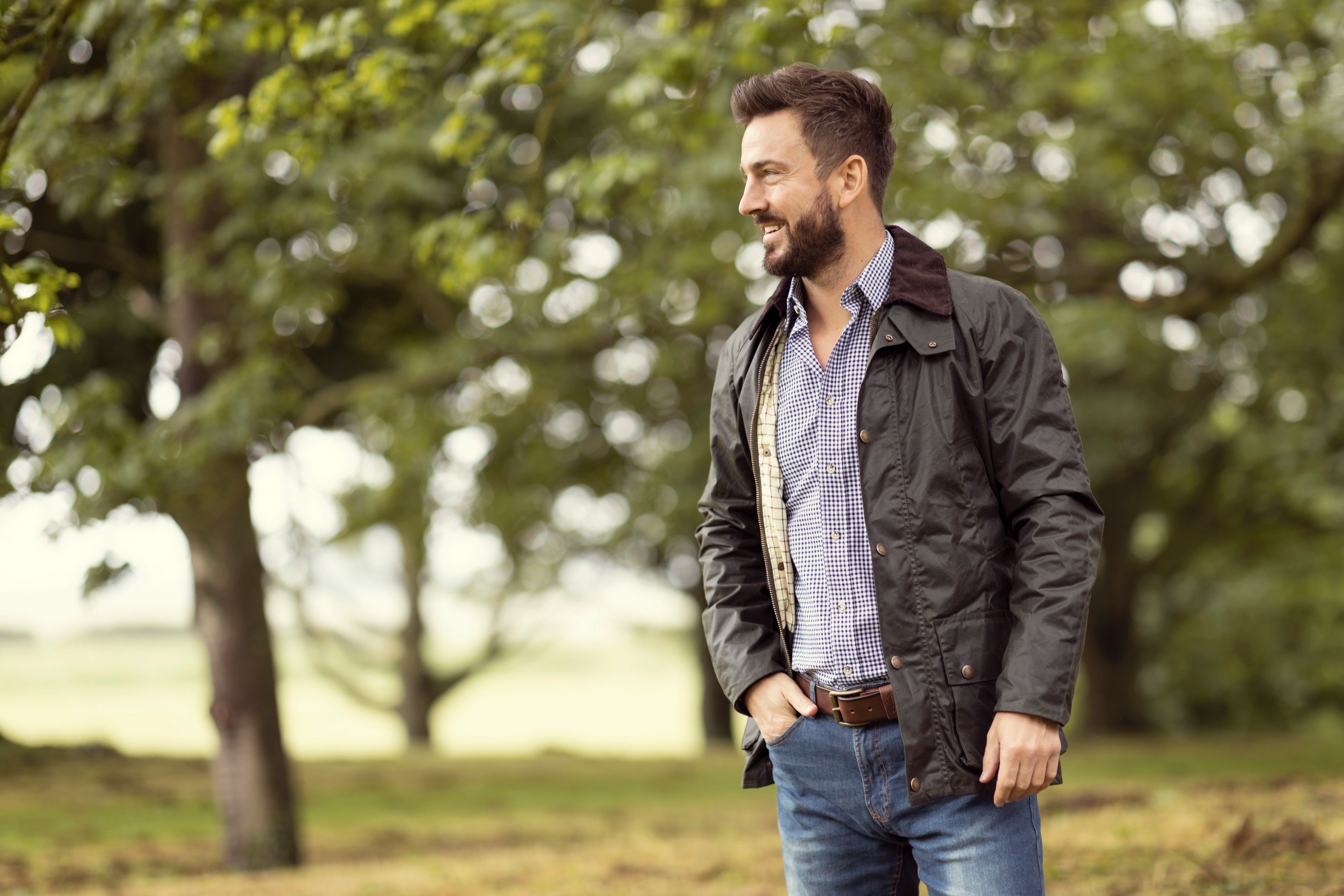 Wax jacket and check shirt