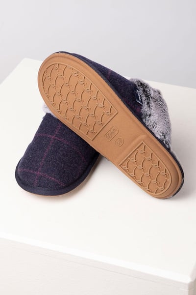 Ladies Tweed Slippers - Beswick - Navy