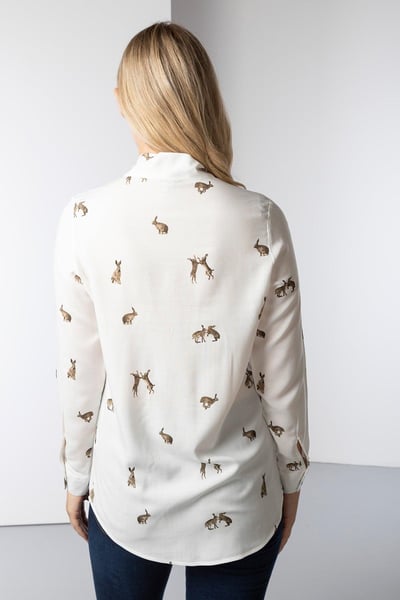 Ladies Tie Neck Blouse - Hare White