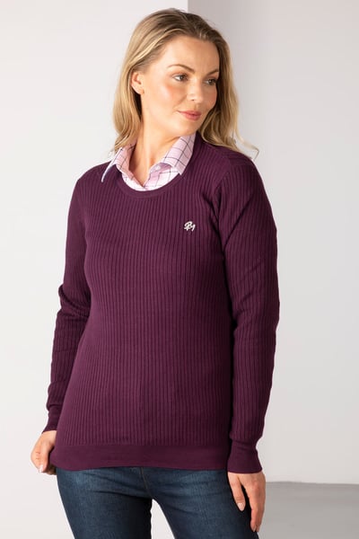 Gerippter Damenpullover mit Rundhalsausschnitt - Gemma - Beere
