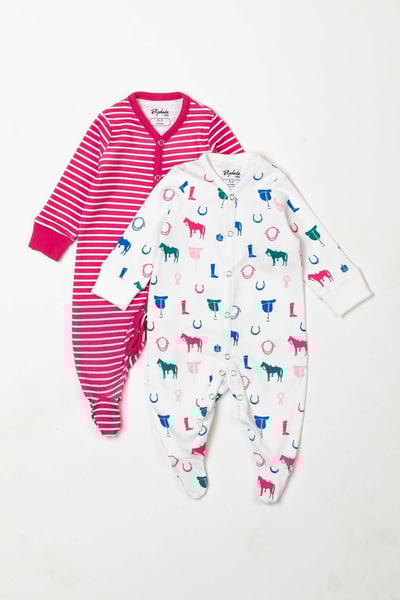 Baby Sleepsuits (2 Pack) - Pony Pink
