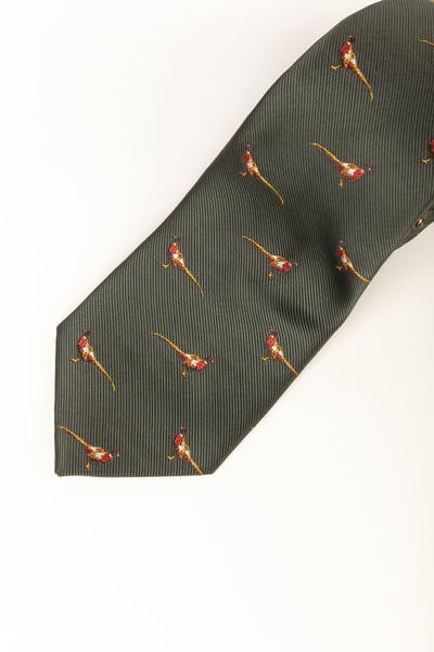 Fliegender Fasan-Schießkrawatte für Herren – Danby - Gehender Fasan Olive