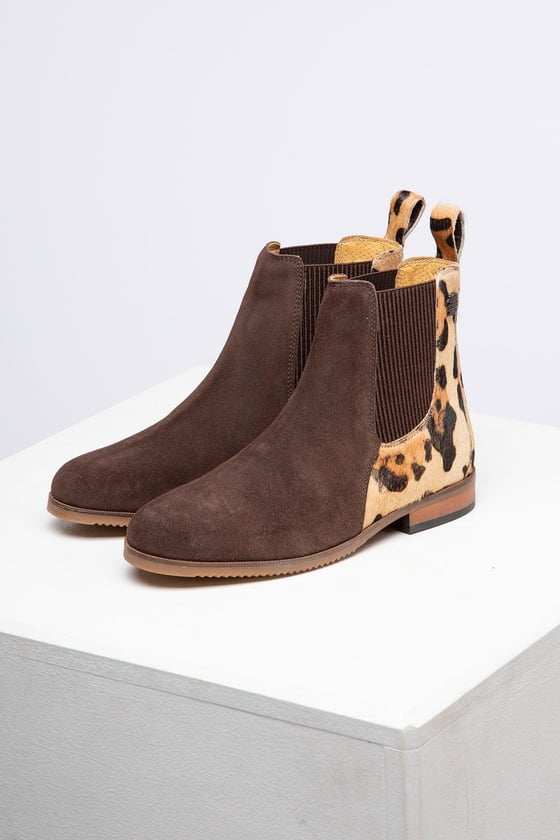 Damen-Stiefeletten aus Veloursleder mit Animal-Print DE | Rydale