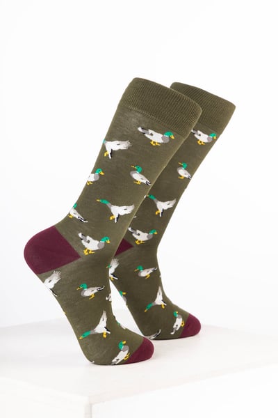 Men's Bamboo Rich Bird Ankle Socks - Duck Dark Olive