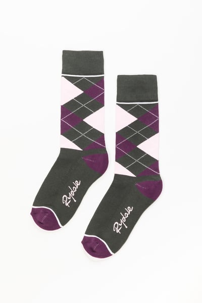 Ladies Argyle Ankle Socks - Olive/Berry