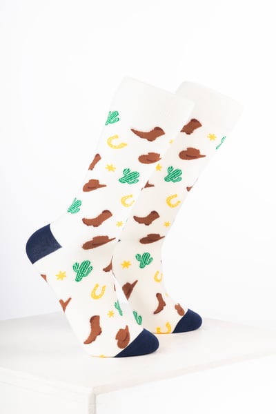 Women’s Bamboo Rich Horse Print Ankle Socks - Western Cream
