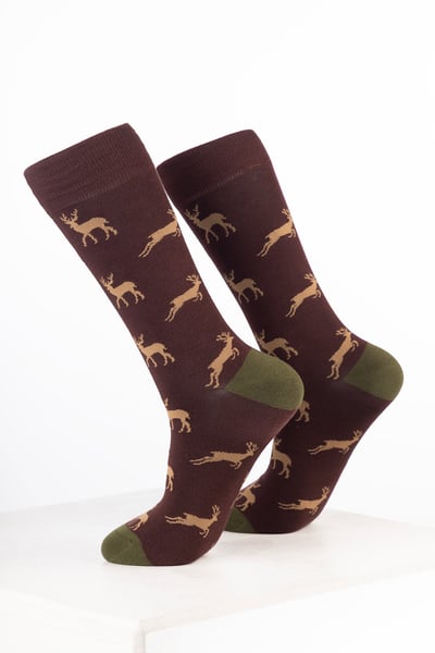 Men’s Bamboo Rich Animal Ankle Socks - Stag Brown